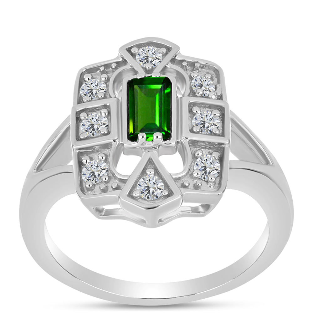 Inel din Argint 925 ( 4.2 grame ) cu Cromdiopsid și Topaz Alb 0.69 Carate