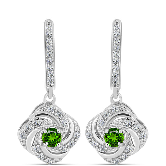 Cercei din Argint 925 ( 5.65 grame ) cu Cromdiopsid și Topaz Alb 0.97 Carate
