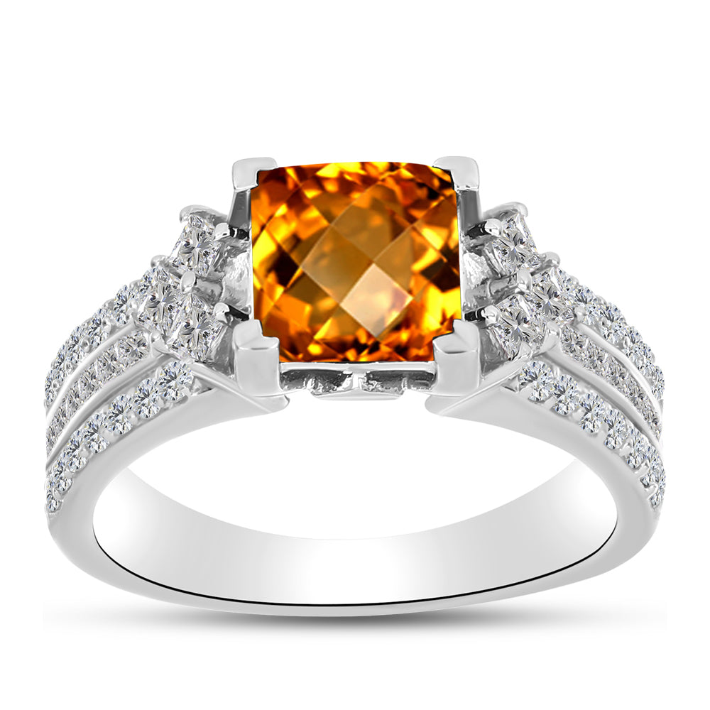 Inel din Argint 925 ( 5.89 grame ) cu Citrin Madeira și Topaz Alb 2.89 Carate 3 