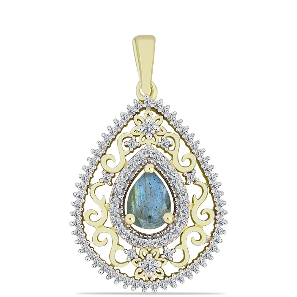 Pandantiv din Argint 925 Placat cu Aur ( 2.92 grame ) cu Labradorit și Topaz Alb 1.29 Carate
