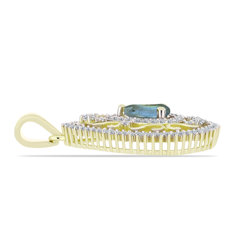 Pandantiv din Argint 925 Placat cu Aur ( 2.92 grame ) cu Labradorit și Topaz Alb 1.29 Carate