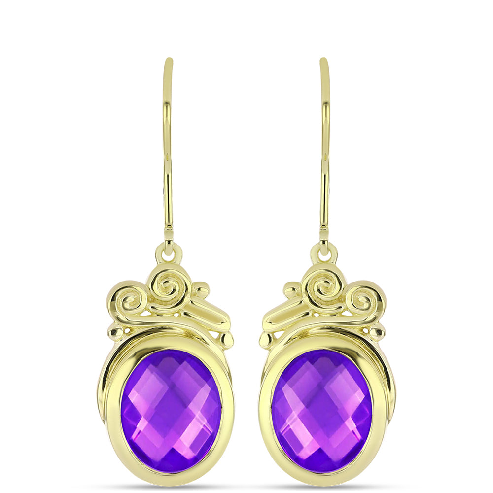 Cercei din Argint 925 Placat cu Aur ( 5.07 grame ) cu Agat Violet 5.8 Carate 1 