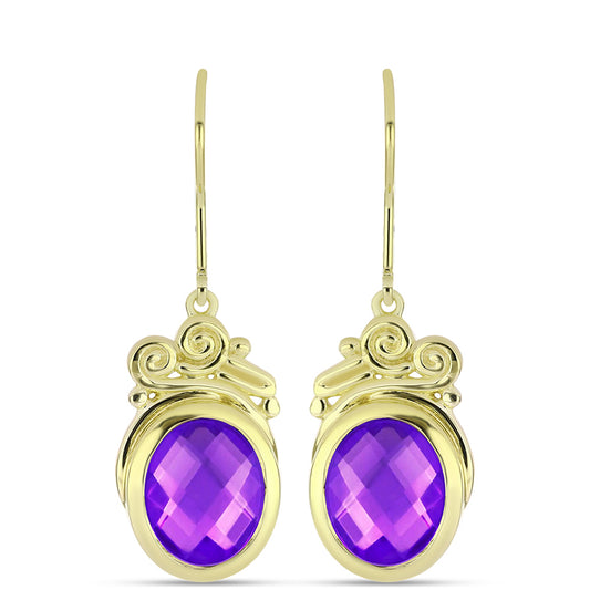 Cercei din Argint 925 Placat cu Aur ( 5.07 grame ) cu Agat Violet 5.8 Carate