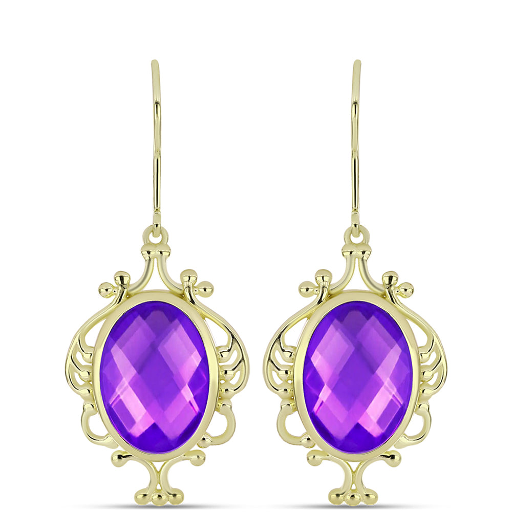 Cercei din Argint 925 Placat cu Aur ( 5.92 grame ) cu Agat Violet 9.7 Carate 1 