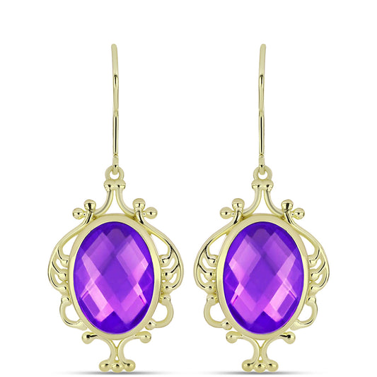 Cercei din Argint 925 Placat cu Aur ( 5.92 grame ) cu Agat Violet 9.7 Carate