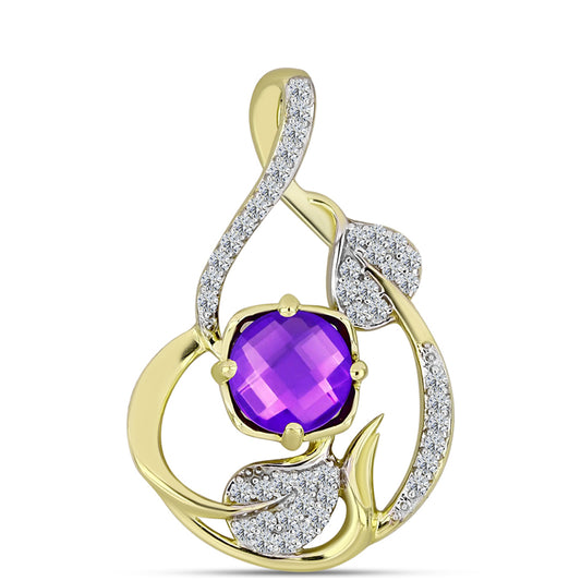 Pandantiv din Argint 925 Placat cu Aur ( 2.3 grame ) cu Agat Violet și Topaz Alb 1.51 Carate