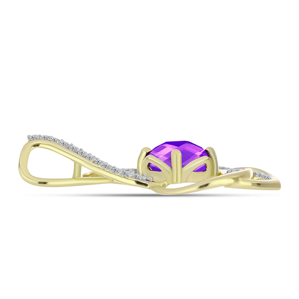Pandantiv din Argint 925 Placat cu Aur ( 2.3 grame ) cu Agat Violet și Topaz Alb 1.51 Carate 2 