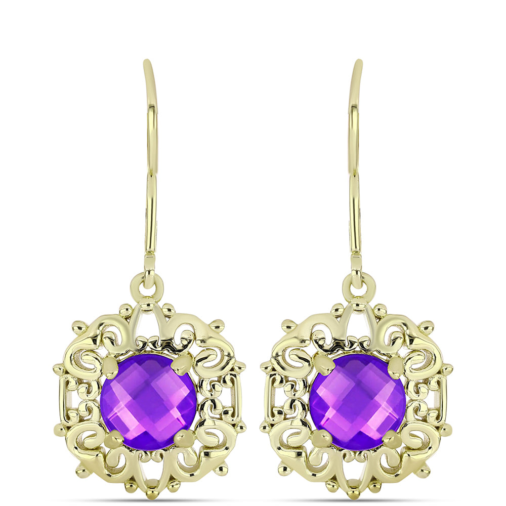Cercei din Argint 925 Placat cu Aur ( 3.61 grame ) cu Agat Violet 2.49 Carate