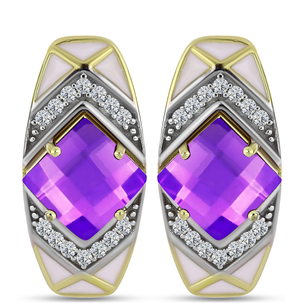 Cercei din Argint 925 Placat cu Aur ( 4.99 grame ) cu Agat Violet și Topaz Alb 2.39 Carate