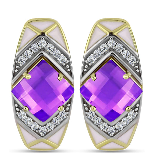 Cercei din Argint 925 Placat cu Aur ( 4.99 grame ) cu Agat Violet și Topaz Alb 2.39 Carate