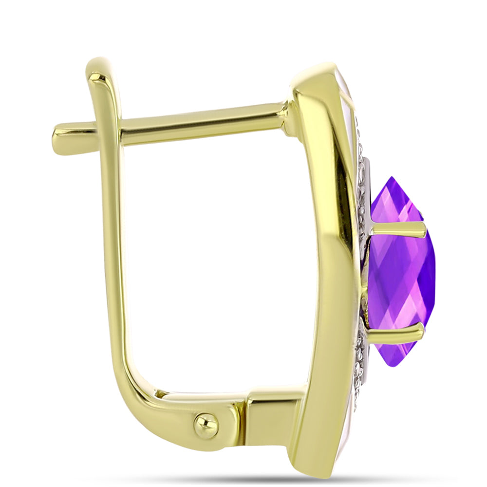 Cercei din Argint 925 Placat cu Aur ( 4.99 grame ) cu Agat Violet și Topaz Alb 2.39 Carate 2 