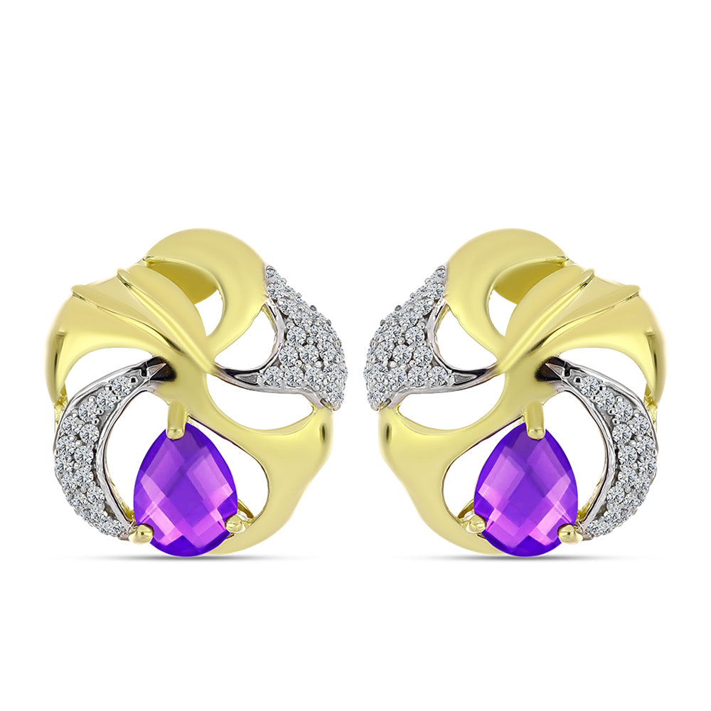 Cercei din Argint 925 Placat cu Aur ( 6.7 grame ) cu Agat Violet și Topaz Alb 2.72 Carate