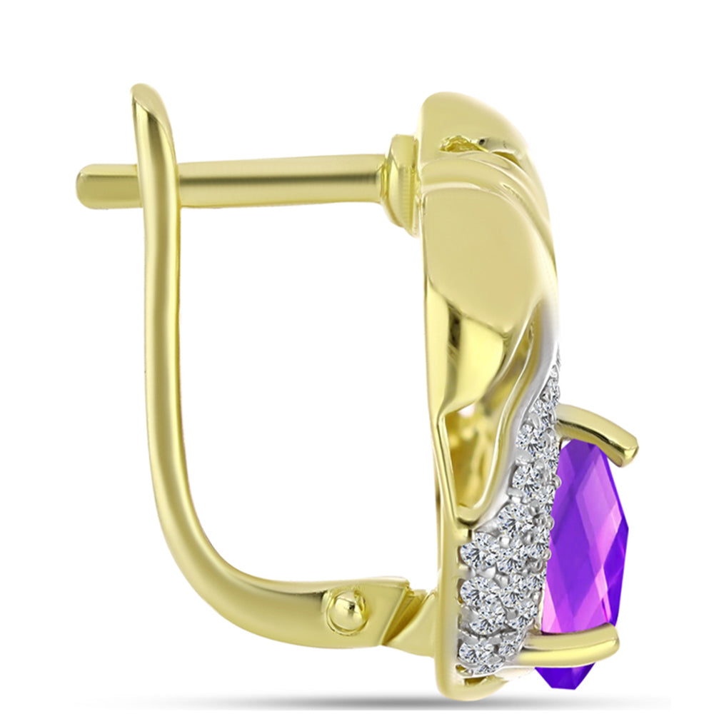 Cercei din Argint 925 Placat cu Aur ( 6.7 grame ) cu Agat Violet și Topaz Alb 2.72 Carate 2 