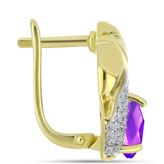Cercei din Argint 925 Placat cu Aur ( 6.7 grame ) cu Agat Violet și Topaz Alb 2.72 Carate