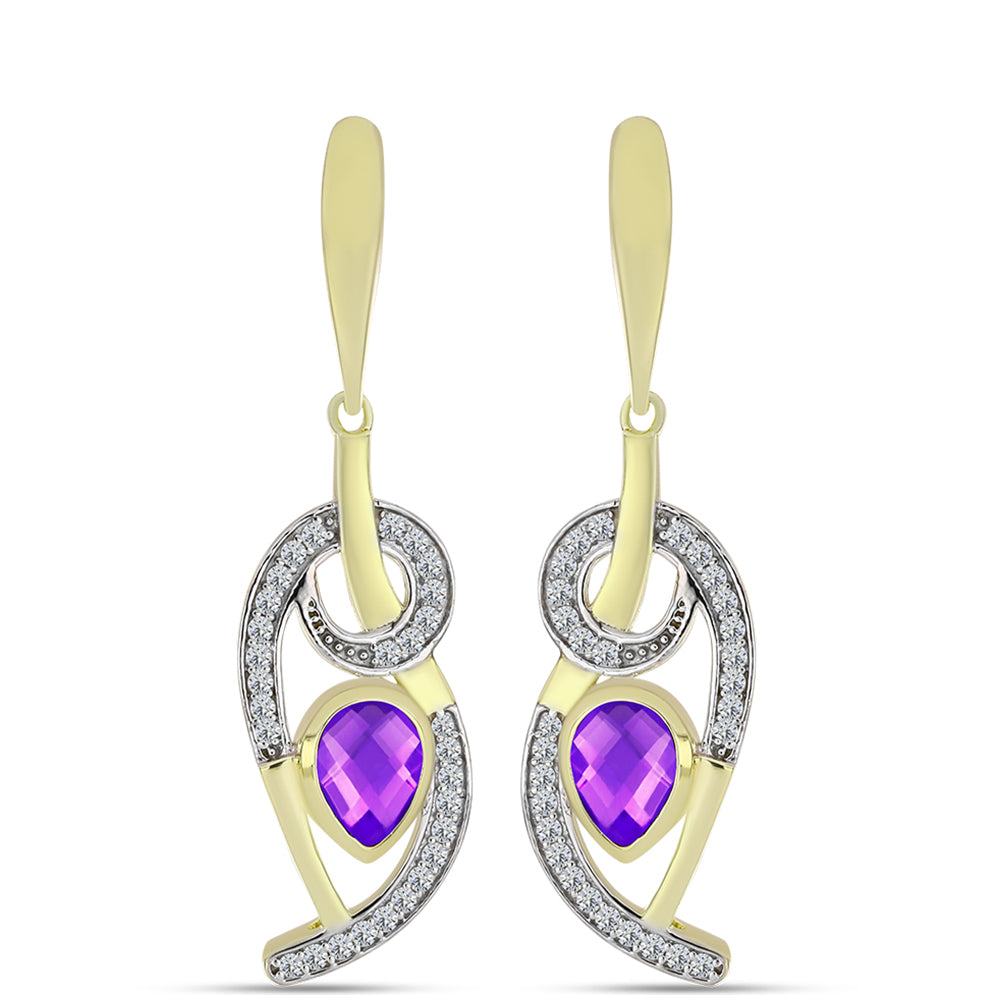 Cercei din Argint 925 Placat cu Aur ( 6.02 grame ) cu Agat Violet și Topaz Alb 1.83 Carate