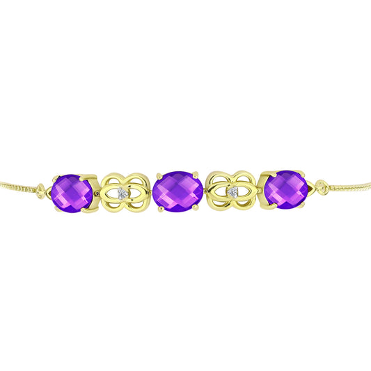 Brățară din Argint 925 Placat cu Aur ( 6.19 grame ) cu Agat Violet și Topaz Alb 5.05 Carate
