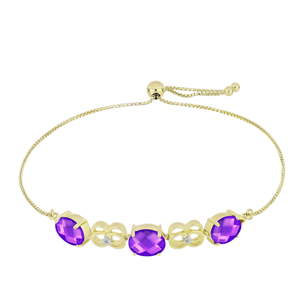 Brățară din Argint 925 Placat cu Aur ( 6.19 grame ) cu Agat Violet și Topaz Alb 5.05 Carate 1 