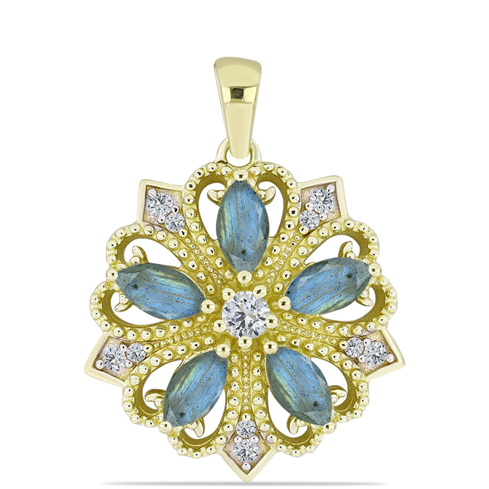 Pandantiv din Argint 925 Placat cu Aur ( 2.69 grame ) cu Labradorit și Topaz Alb 1.51 Carate 1 
