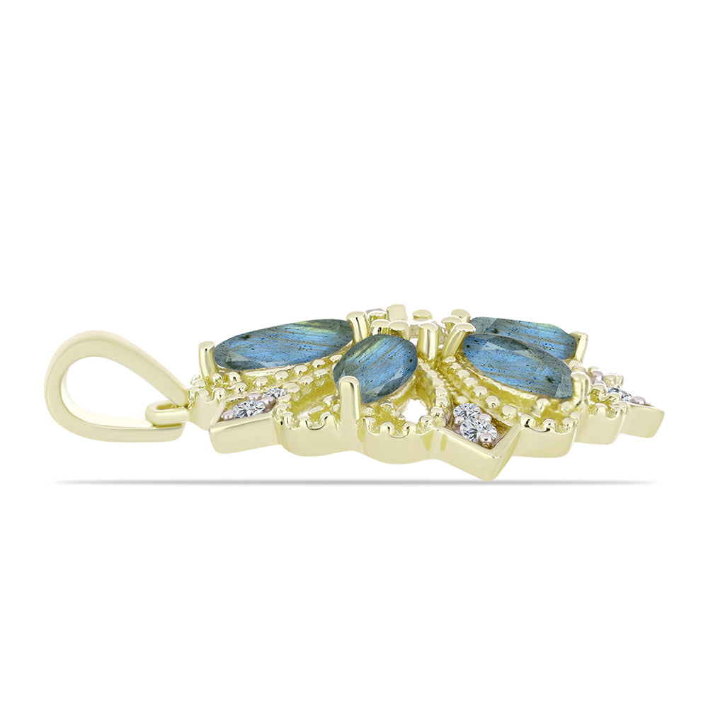 Pandantiv din Argint 925 Placat cu Aur ( 2.69 grame ) cu Labradorit și Topaz Alb 1.51 Carate 2 