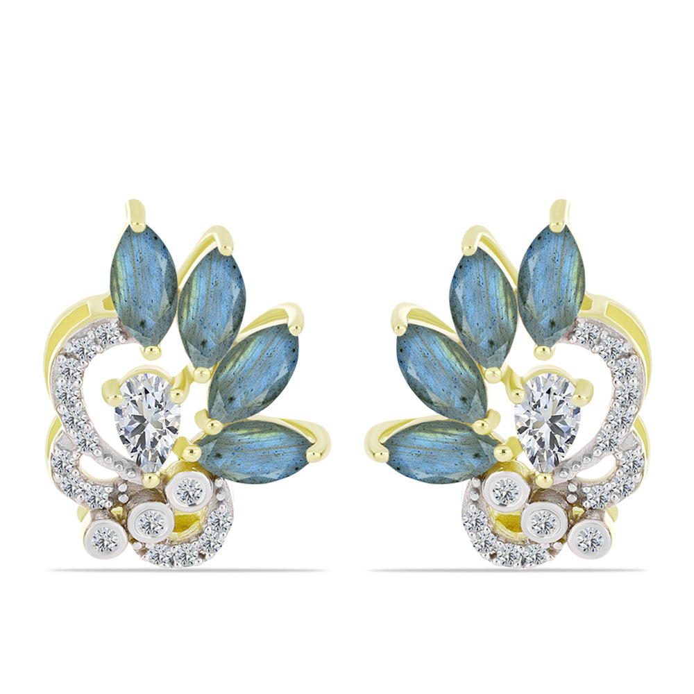 Cercei din Argint 925 Placat cu Aur ( 3.87 grame ) cu Labradorit și Topaz Alb 2.67 Carate 1 