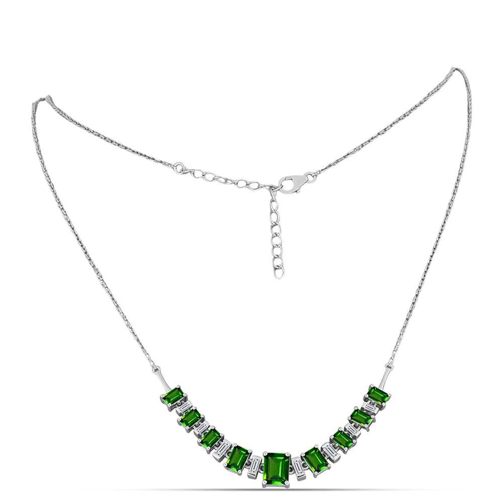 Colier din Argint 925 ( 7.2 grame ) cu Cromdiopsid și Zircon Alb 5.58 Carate