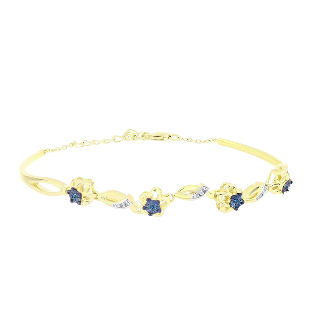 Brățară din Argint 925 Placat cu Aur ( 8.66 grame ) cu Diamant Albastru și Topaz Alb 0.07 Carate 2 