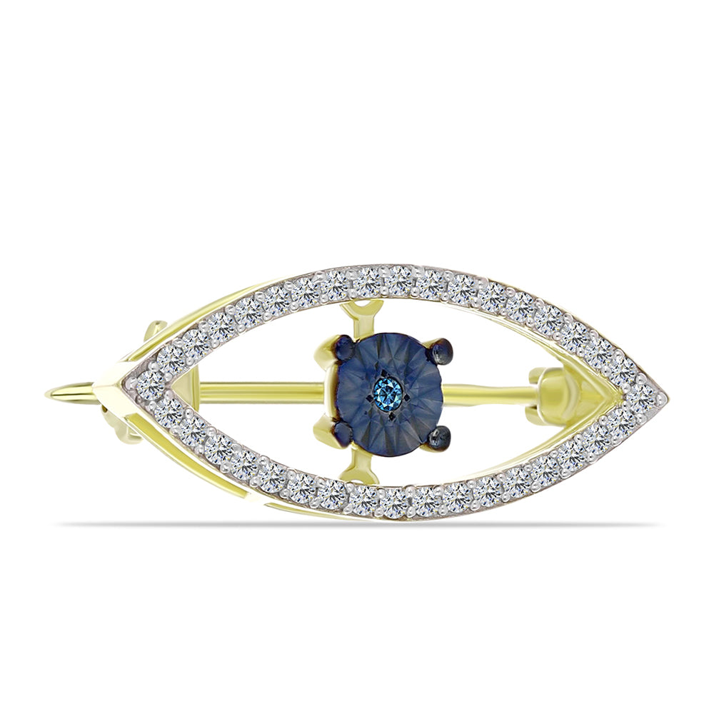 Broşă din Argint 925 Placat cu Aur ( 1.69 grame ) cu Diamant Albastru și Topaz Alb 0.22 Carate 1 