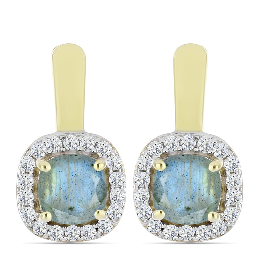 Cercei din Argint 925 Placat cu Aur ( 2.97 grame ) cu Labradorit și Topaz Alb 1.39 Carate 1 