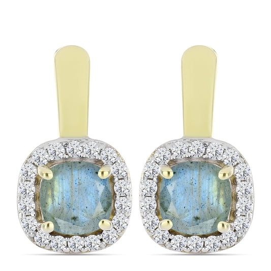 Cercei din Argint 925 Placat cu Aur ( 2.97 grame ) cu Labradorit și Topaz Alb 1.39 Carate