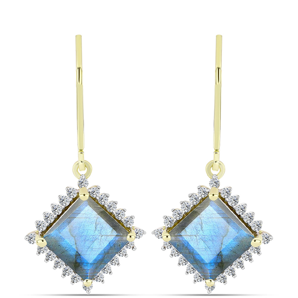 Cercei din Argint 925 Placat cu Aur ( 3.08 grame ) cu Labradorit și Topaz Alb 5.22 Carate