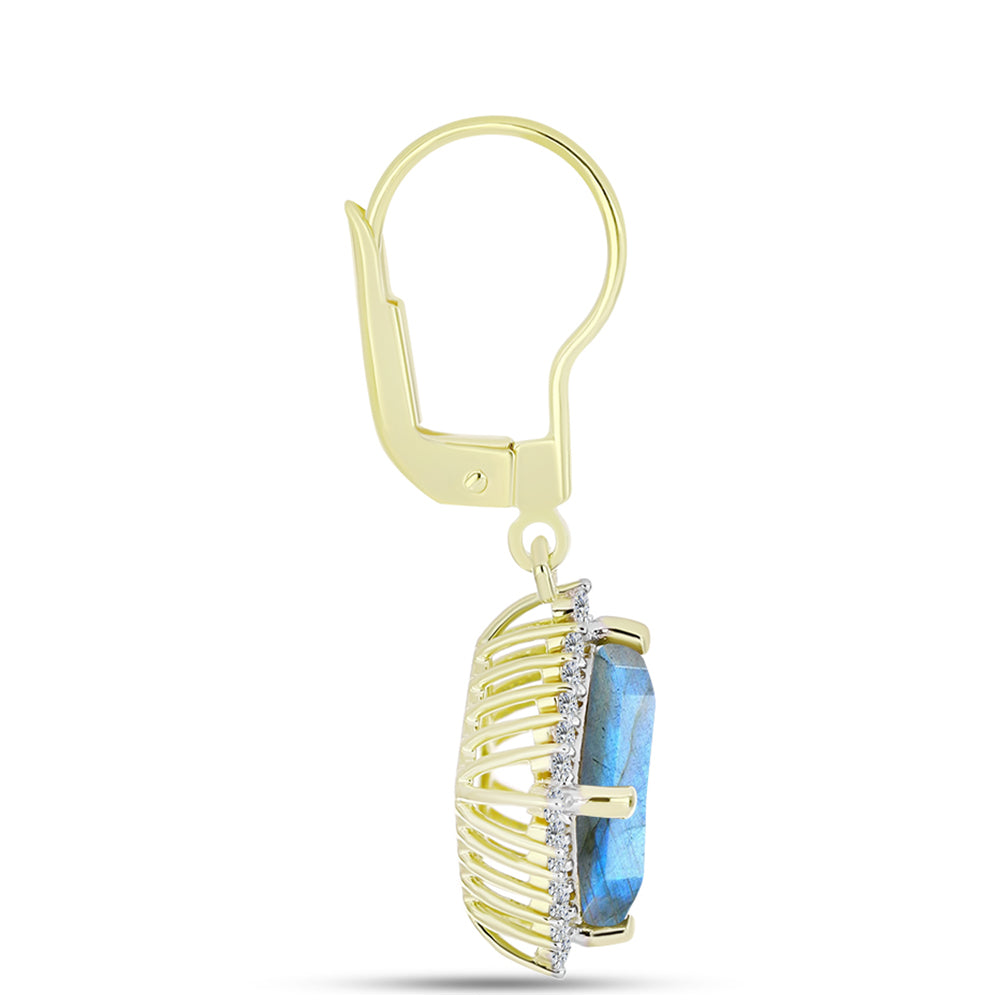 Cercei din Argint 925 Placat cu Aur ( 3.08 grame ) cu Labradorit și Topaz Alb 5.22 Carate 2 