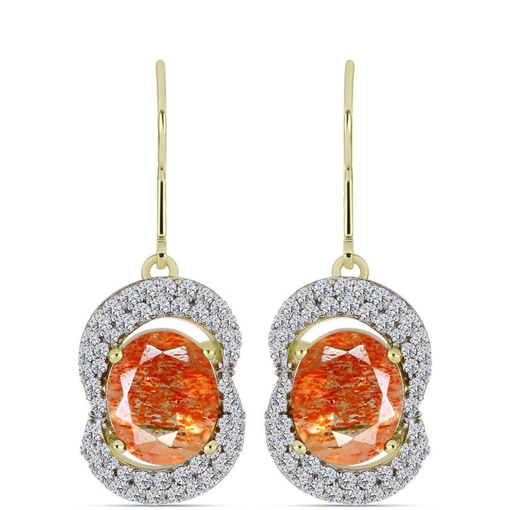Cercei din Argint 925 Placat cu Aur ( 4.84 grame ) cu Piatra Soarelui Oregon și Topaz Alb 7.36 Carate 1 