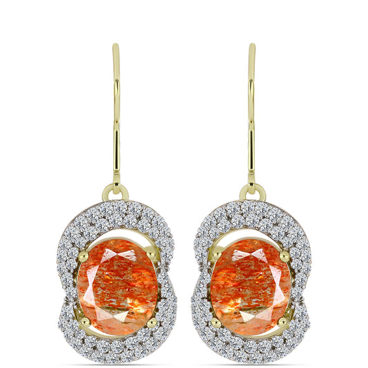 Cercei din Argint 925 Placat cu Aur ( 4.84 grame ) cu Piatra Soarelui Oregon și Topaz Alb 7.36 Carate