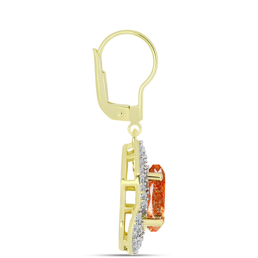 Cercei din Argint 925 Placat cu Aur ( 4.84 grame ) cu Piatra Soarelui Oregon și Topaz Alb 7.36 Carate