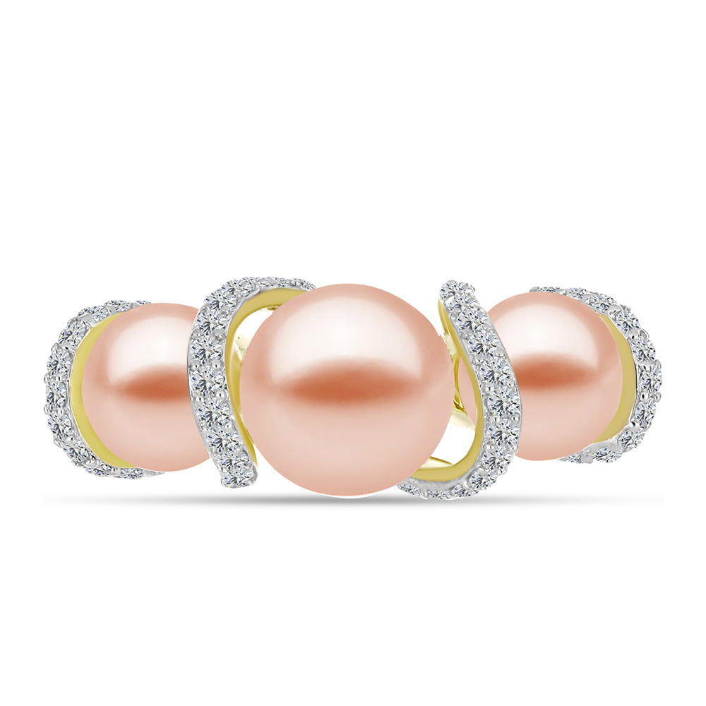 Inel din Argint 925 Placat cu Aur ( 3.46 grame ) cu Perlă de Apă Dulce Piersică și Topaz Alb 5.8 Carate