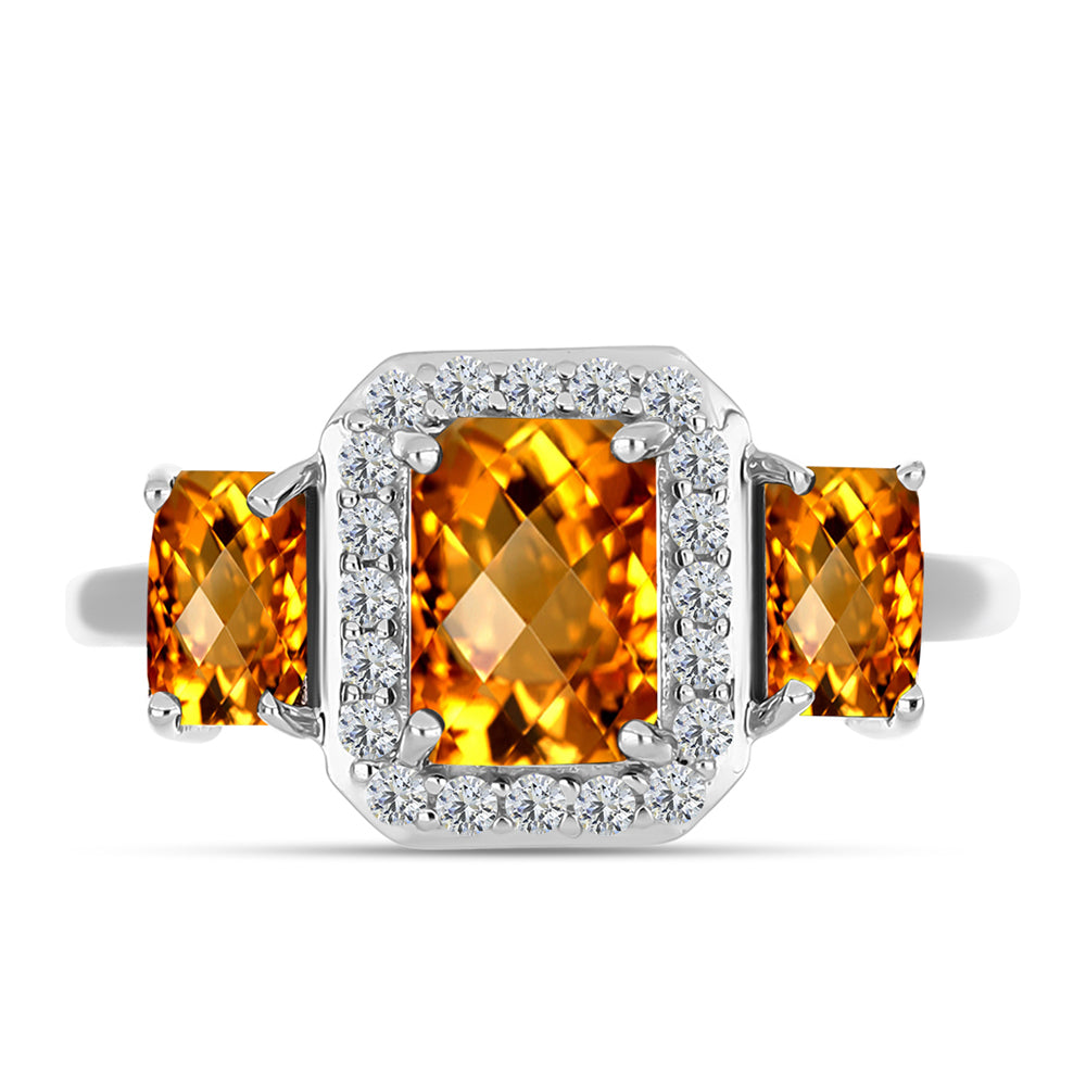 Inel din Argint 925 ( 2.7 grame ) cu Citrin Madeira și Topaz Alb 1.61 Carate 1 