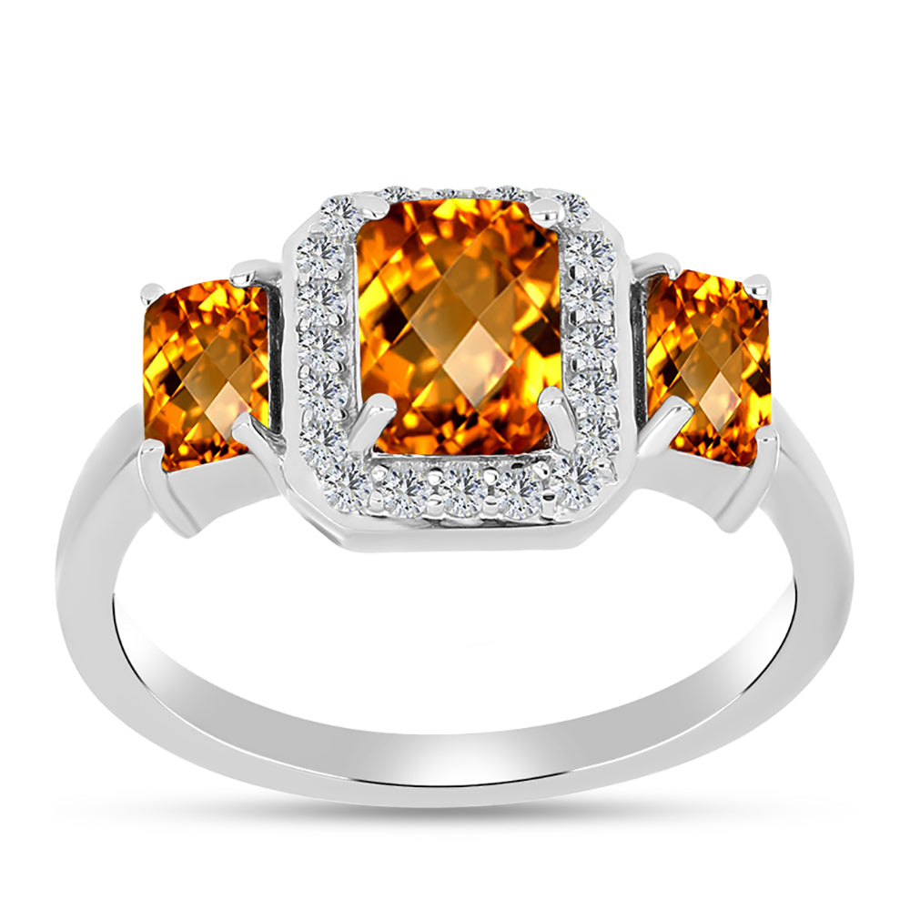 Inel din Argint 925 ( 2.7 grame ) cu Citrin Madeira și Topaz Alb 1.61 Carate