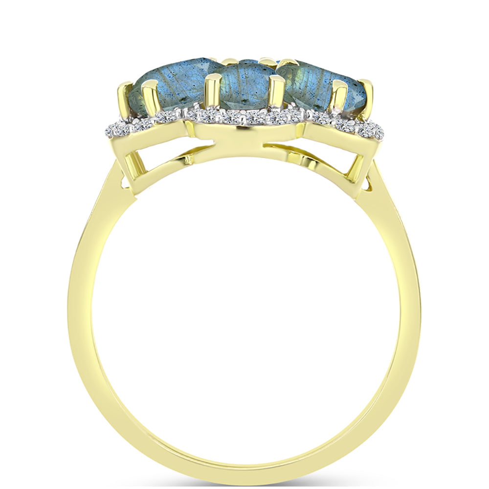 Inel din Argint 925 Placat cu Aur ( 3.35 grame ) cu Labradorit și Topaz Alb 2.9 Carate 2 