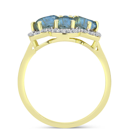 Inel din Argint 925 Placat cu Aur ( 3.35 grame ) cu Labradorit și Topaz Alb 2.9 Carate
