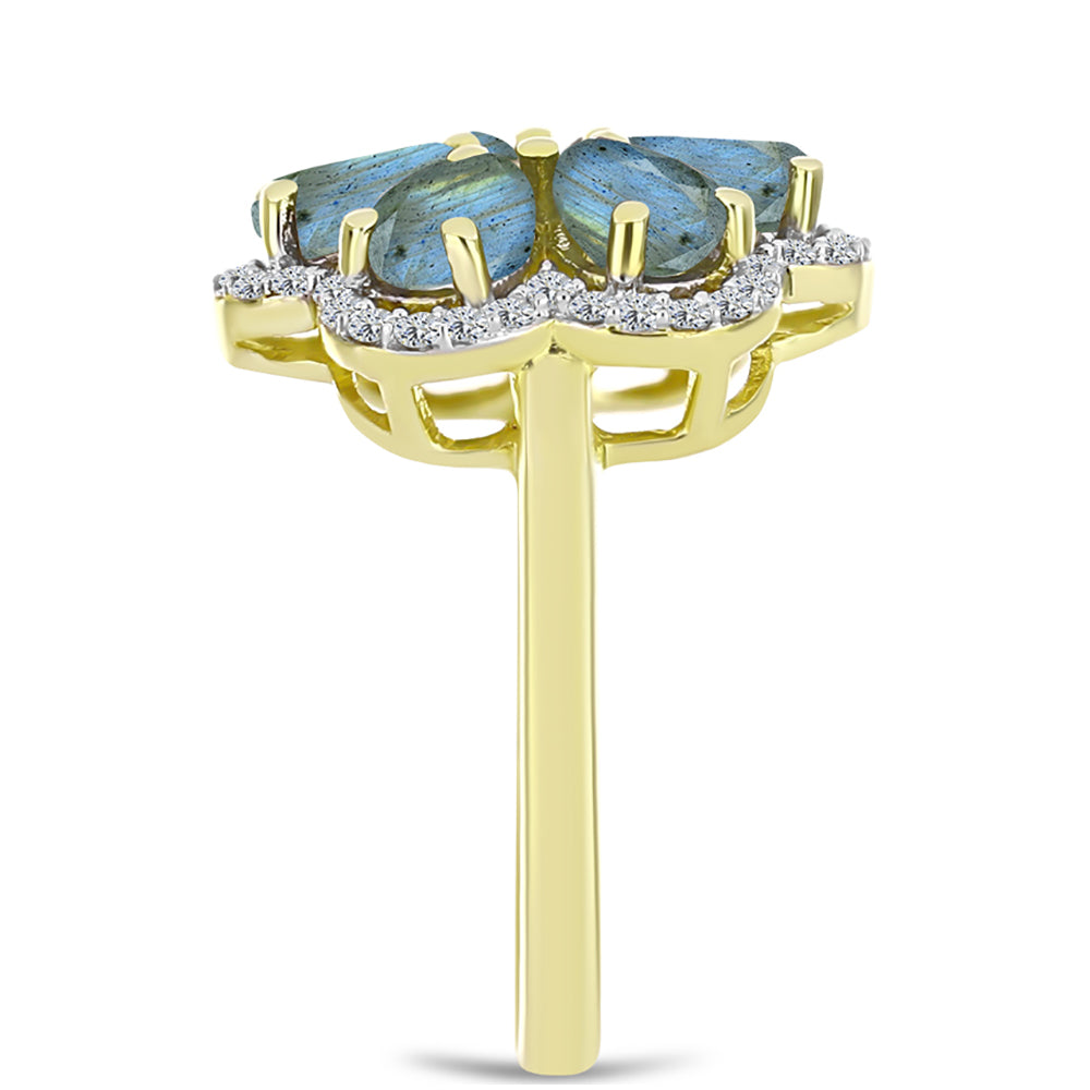 Inel din Argint 925 Placat cu Aur ( 3.35 grame ) cu Labradorit și Topaz Alb 2.9 Carate 4 