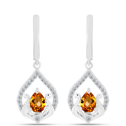 Cercei din Argint 925 ( 4.82 grame ) cu Citrin Madeira și Topaz Alb 1.69 Carate