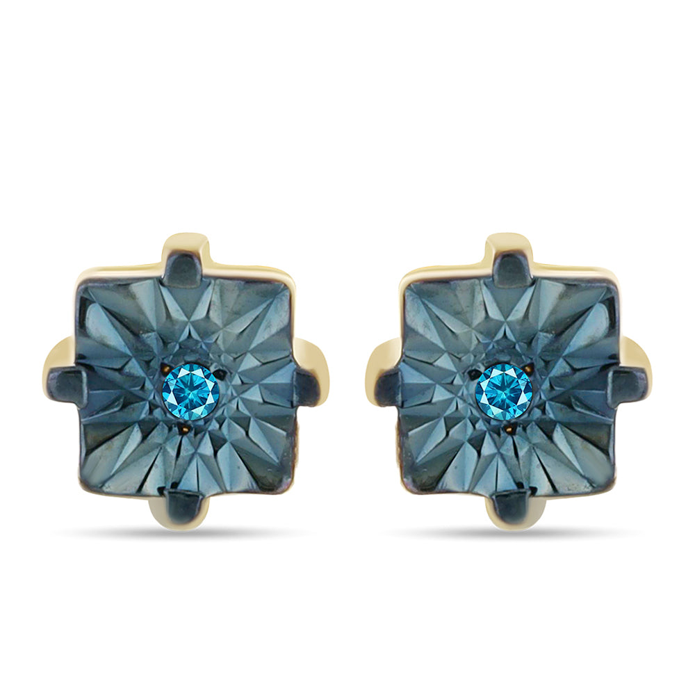 Cercei din Argint 925 Placat cu Aur ( 1.7 grame ) cu Diamant Albastru 0.02 Carate 1 