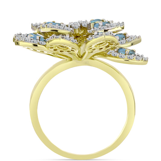 Inel din Argint 925 Placat cu Aur ( 9.79 grame ) cu Labradorit și Topaz Alb 4.57 Carate