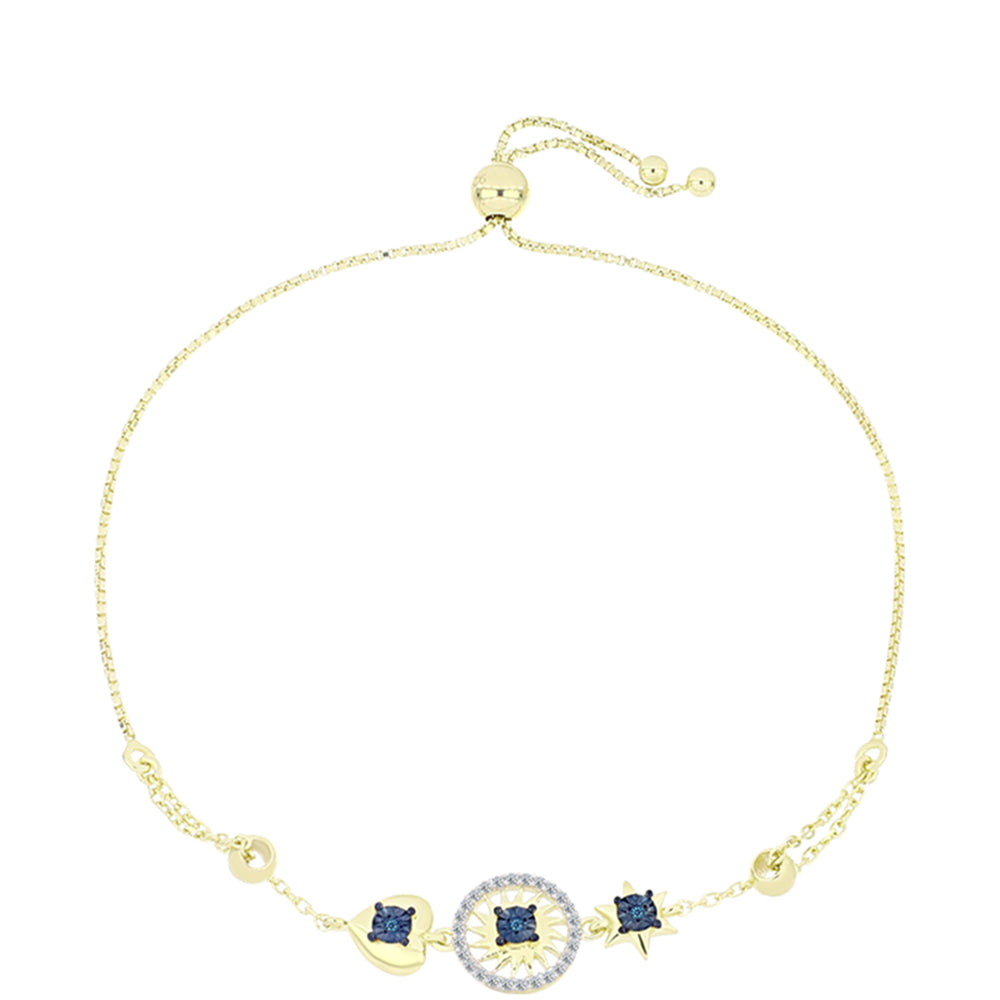Brățară din Argint 925 Placat cu Aur ( 5.03 grame ) cu Diamant Albastru și Topaz Alb 0.2 Carate 4 