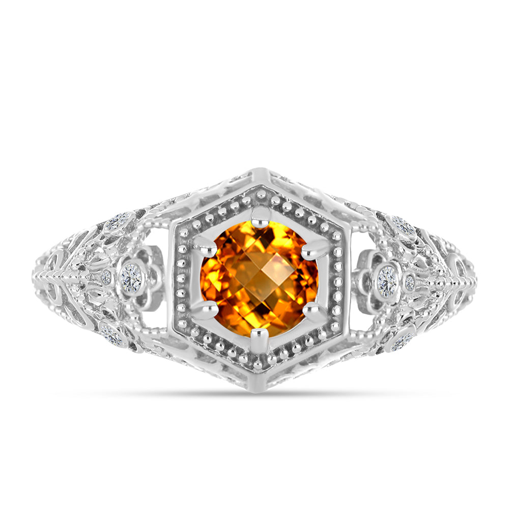 Inel din Argint 925 ( 3.09 grame ) cu Citrin Madeira și Topaz Alb 0.86 Carate 1 