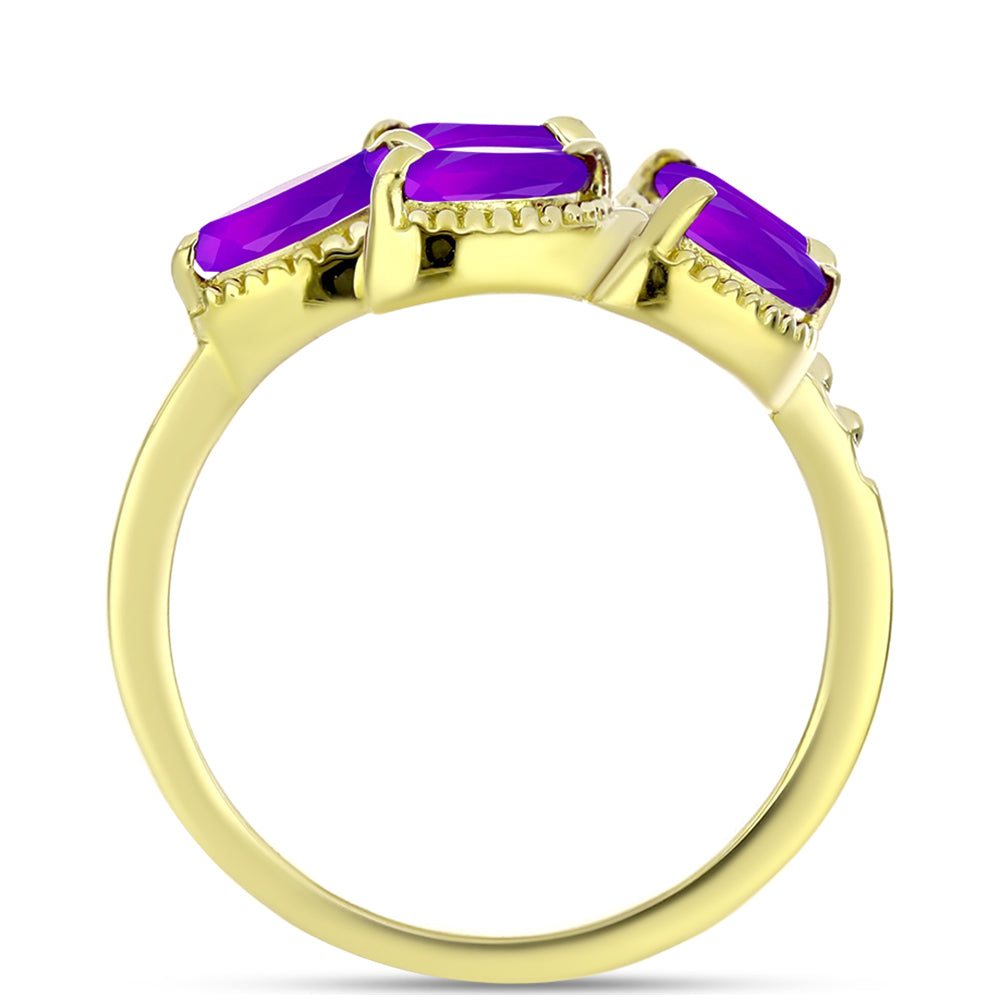Inel din Argint 925 Placat cu Aur ( 3.37 grame ) cu Agat Violet 1.1 Carate 2 