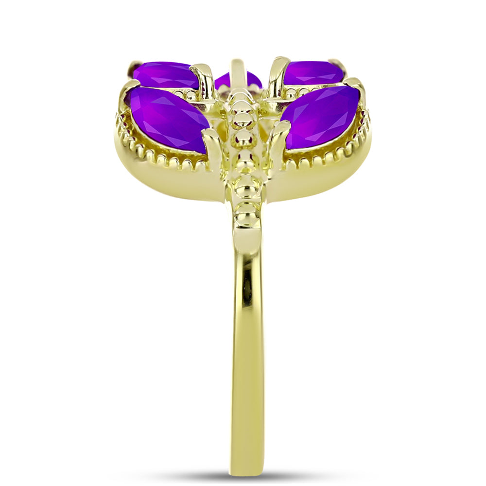 Inel din Argint 925 Placat cu Aur ( 3.37 grame ) cu Agat Violet 1.1 Carate 4 