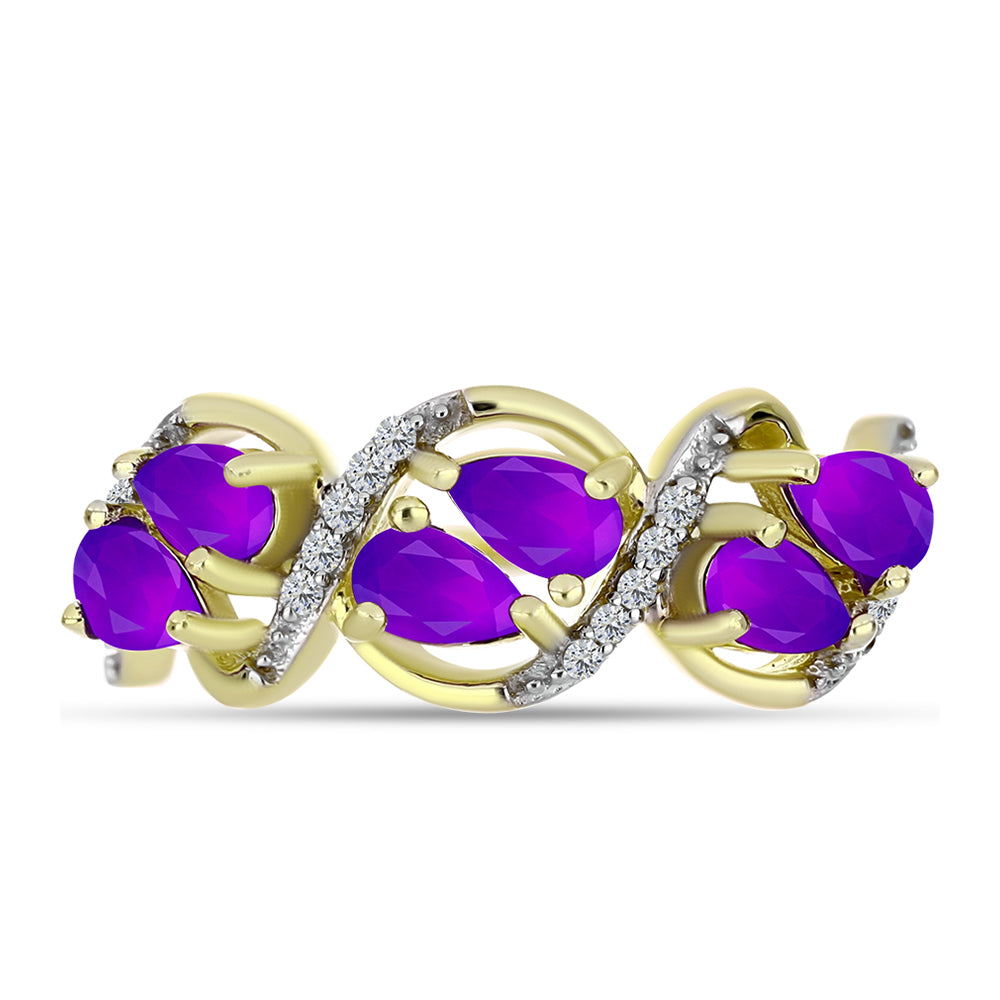 Inel din Argint 925 Placat cu Aur ( 3.32 grame ) cu Agat Violet și Topaz Alb 1.33 Carate 1 