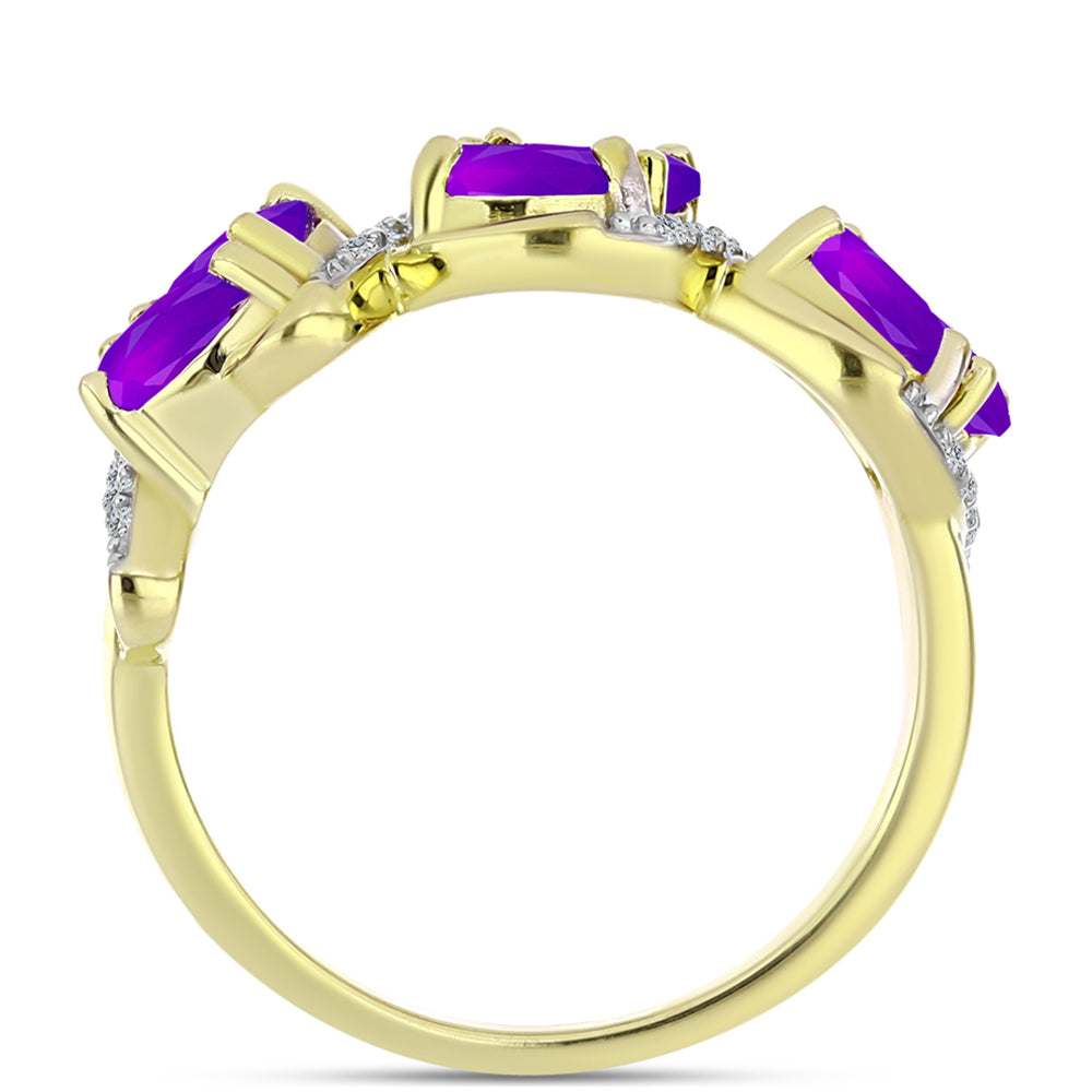 Inel din Argint 925 Placat cu Aur ( 3.32 grame ) cu Agat Violet și Topaz Alb 1.33 Carate 2 