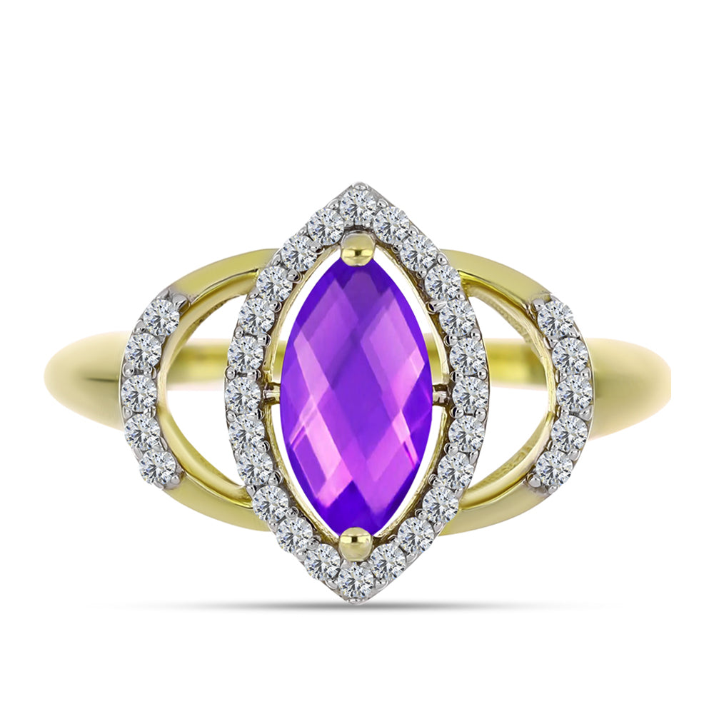 Inel din Argint 925 Placat cu Aur ( 3 grame ) cu Agat Violet și Topaz Alb 1.22 Carate